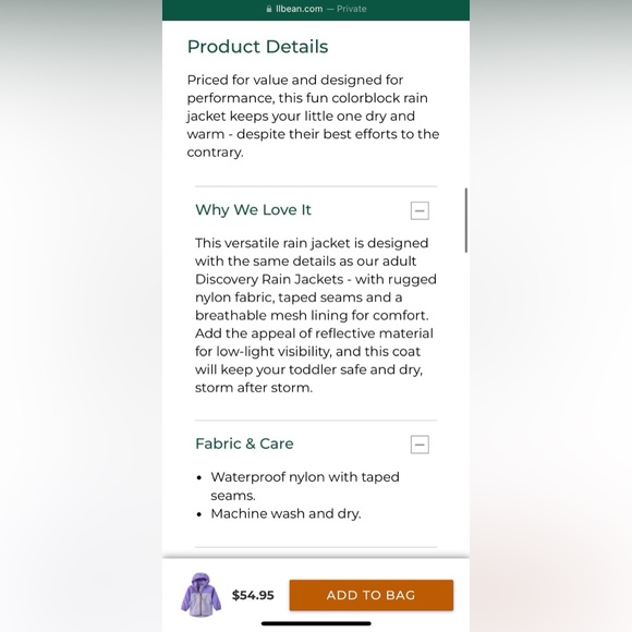 12-18m Girls L.L.Bean Rain Coat - Picture 9 of 10